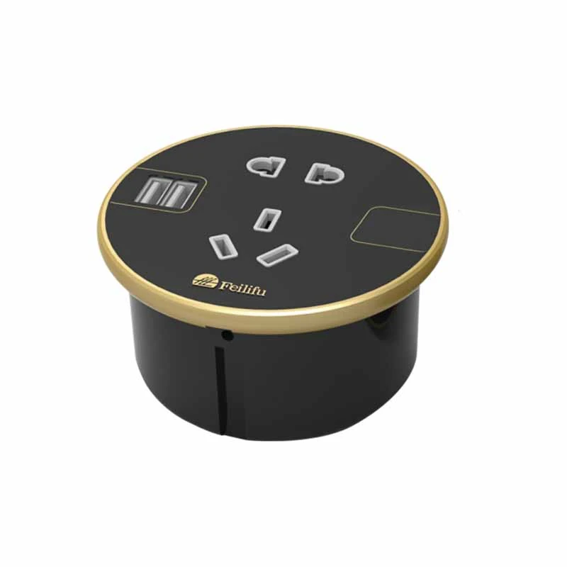 Embedded Round Desktop Power Grommet ជាមួយនឹងរន្ធសាក 2Usb